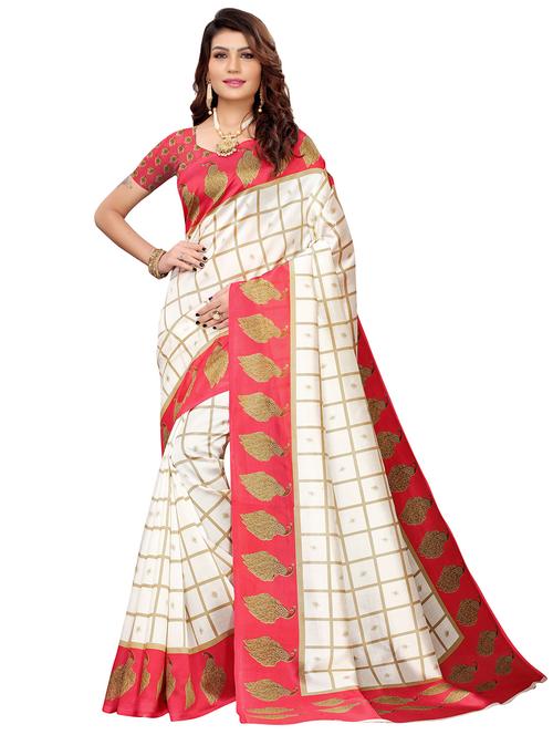 white art silk printed saree - 18274163 - Very Small Image - 1