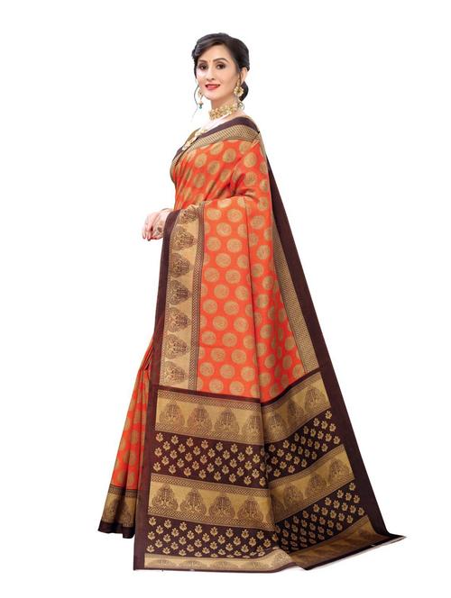 orange art silk printed saree - 18274179 - Very Small Image - 1