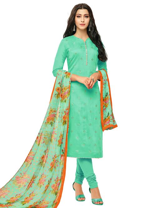 turquoise printed unstitched suit - 18274340 - Very Small Image - 1