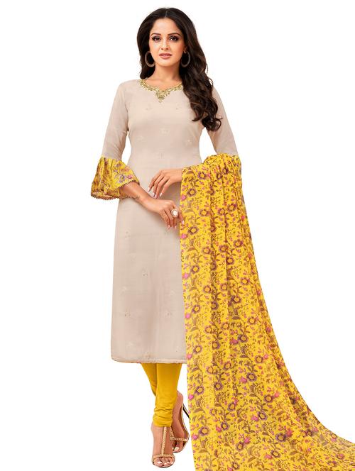 beige printed unstitched suit - 18274352 - Very Small Image - 1