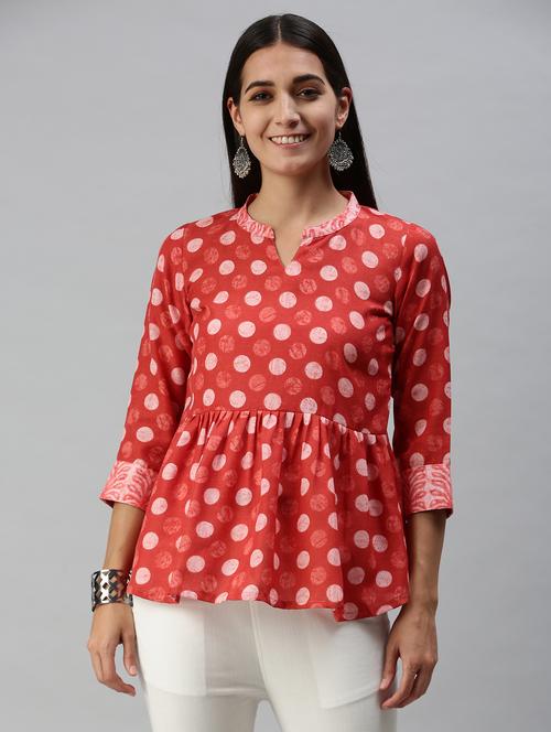 mandarin neck printed top - 18274834 - Very Small Image - 1