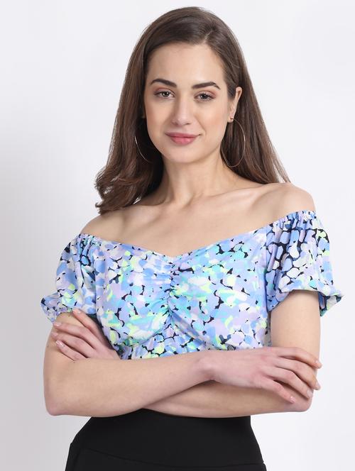 off shoulder printed crop top - 18274895 - Very Small Image - 1