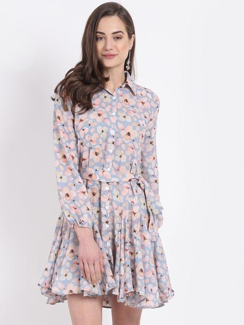 tie front floral fit & flare dress - 18274925 - Very Small Image - 1