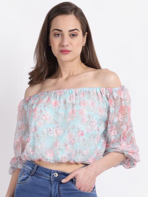 off shoulder floral crop top - 18274930 - Very Small Image - 1
