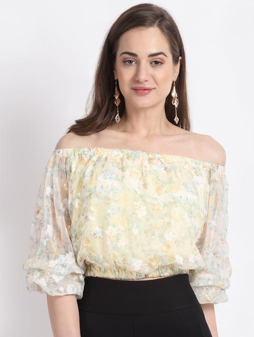 off shoulder floral blouson top - 18274931 - Very Small Image - 1