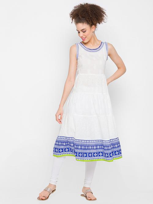 white tiered flare kurta - 18275002 - Very Small Image - 1