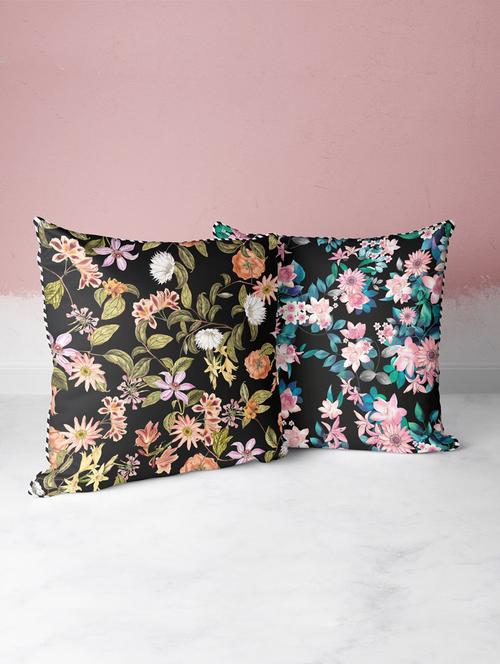 bianca silk-linen luxury cushion cover with contrast front & back (digital print - hidden zipper) -2pc 16 x16 set - 18275786 - Very Small Image - 1