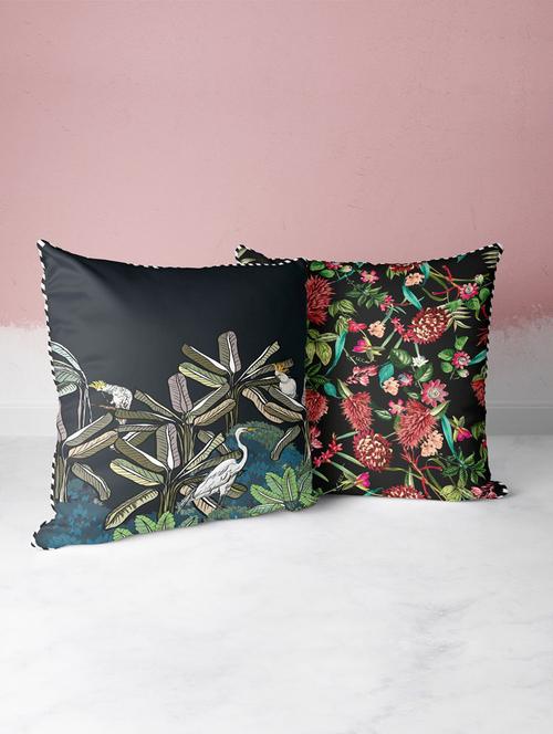 bianca silk-linen luxury cushion cover with contrast front & back (digital print - hidden zipper) -2pc 16 x16 set - 18275802 - Very Small Image - 1