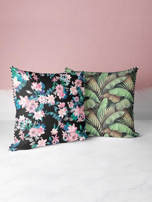 bianca silk-linen luxury cushion cover with contrast front & back (digital print - hidden zipper) -2pc 16 x16 set - 18275810 - Very Small Image - 1