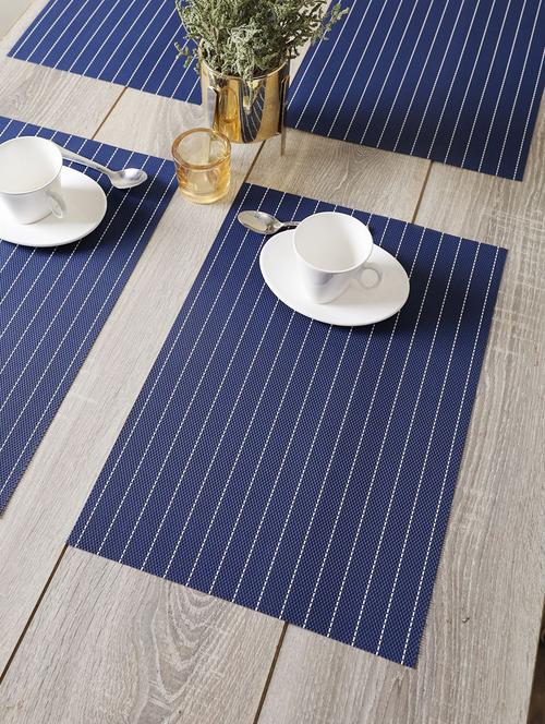bianca easy clean premium woven pvc dining place-mat table-mat -6pc 12 x 18 set (alpine) stripe-blue/white - 18275853 - Very Small Image - 1