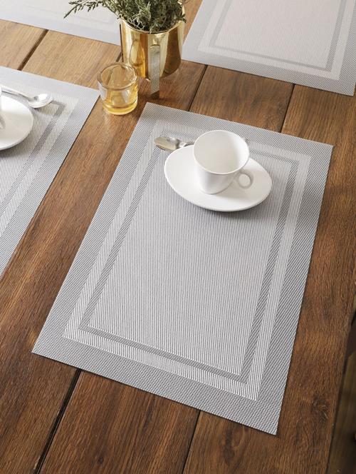 bianca easy clean premium woven pvc dining place-mat table-mat -6pc 12 x 18 set (alpine) geometric-silver - 18275869 - Very Small Image - 1