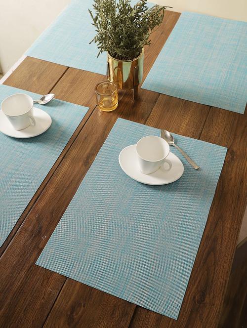 bianca easy clean premium woven pvc dining place-mat table-mat -6pc 12 x 18 set (alpine) solid-aqua - 18275874 - Very Small Image - 1