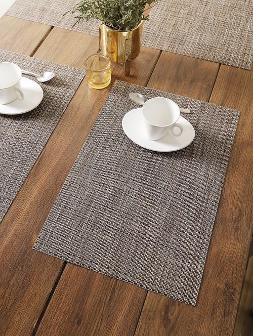 bianca easy clean luxury woven pvc dining place-mat (table mat) -6pc 12 x 18 set (bellevue) solid-mustard/ black - 18275880 - Very Small Image - 1