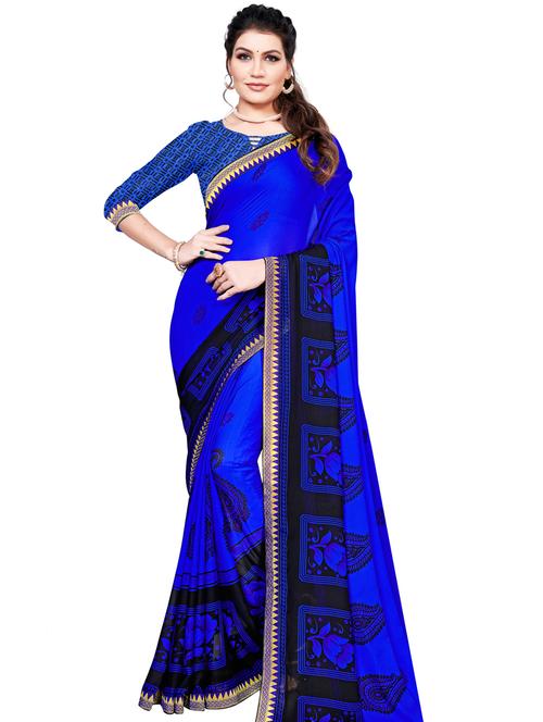 floral printed saree with blouse - 18275989 - Very Small Image - 1