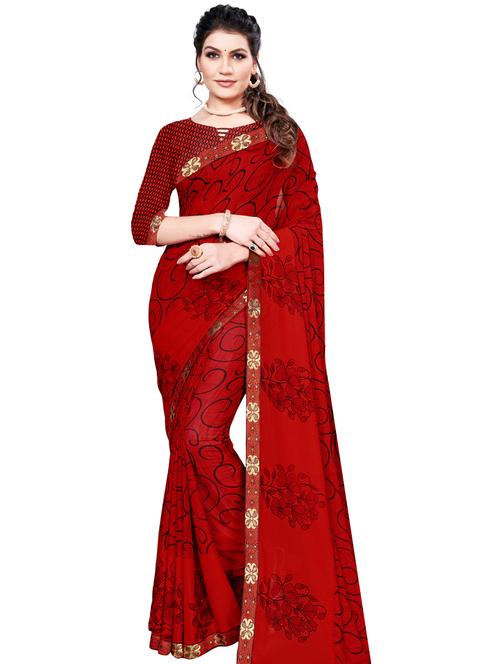 floral printed saree with blouse - 18275990 - Very Small Image - 1
