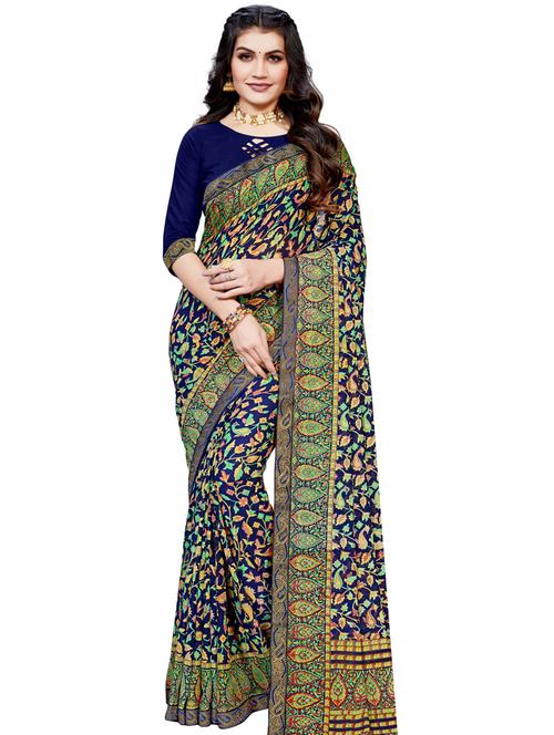 floral printed saree with blouse - 18275999 - Very Small Image - 1