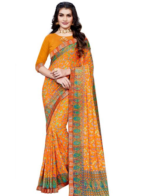 floral printed saree with blouse - 18276002 - Very Small Image - 1