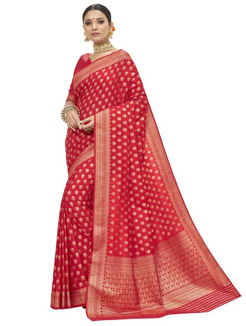 red silk saree with blouse - 18276042 - Very Small Image - 1