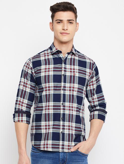 navy-blue checkered casual shirt - 18276049 - Very Small Image - 1