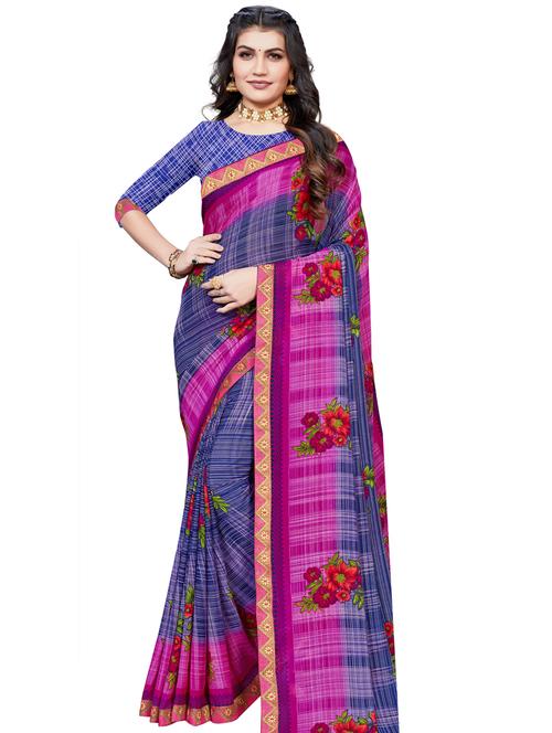floral printed saree with blouse - 18276131 - Very Small Image - 1