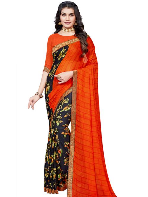 floral printed saree with blouse - 18276135 - Very Small Image - 1