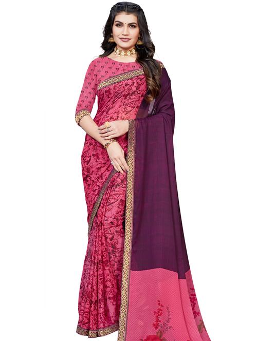 floral printed saree with blouse - 18276138 - Very Small Image - 1