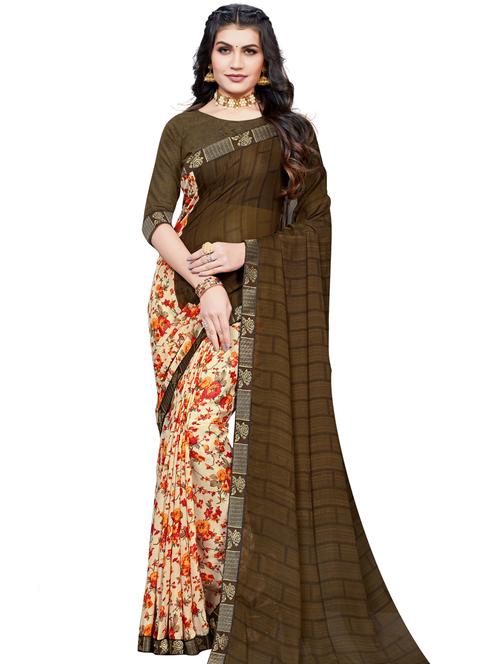 floral printed saree with blouse - 18276140 - Very Small Image - 1