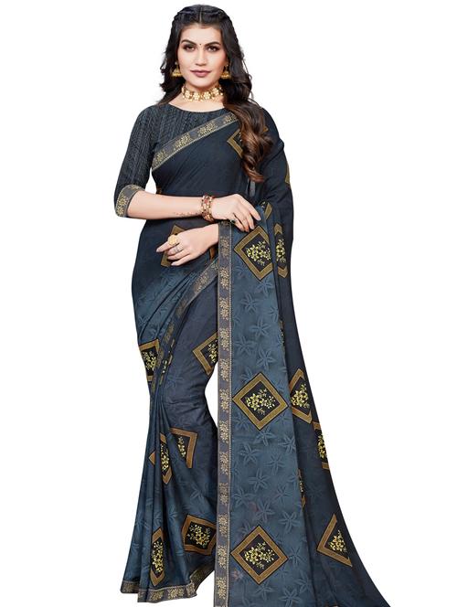 floral printed saree with blouse - 18276144 - Very Small Image - 1