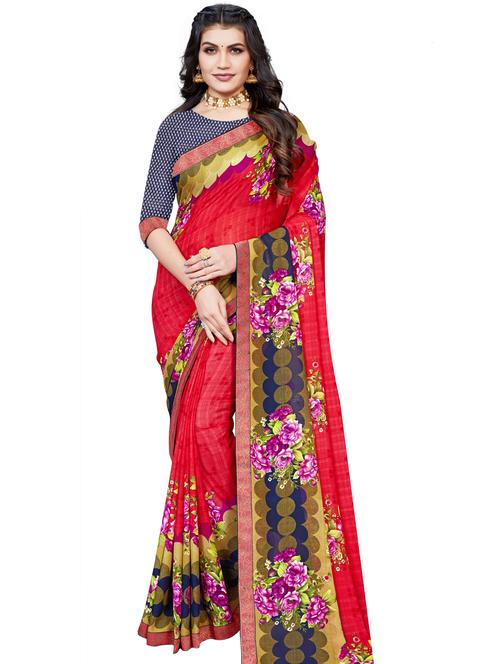 floral printed saree with blouse - 18276148 - Very Small Image - 1