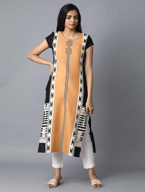 orange printed straight kurta - 18277877 - Very Small Image - 1