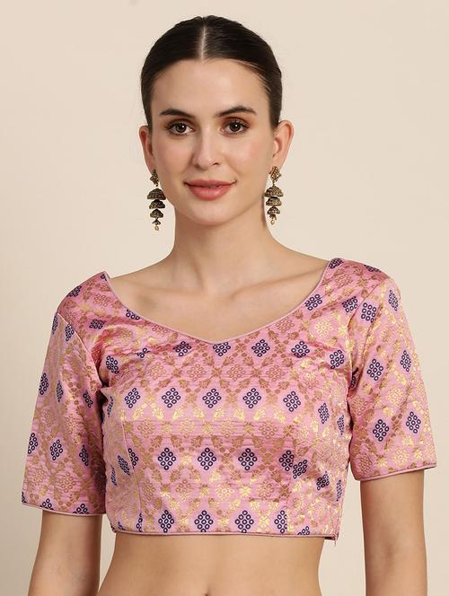 women pink self design stitched blouse - 18277947 - Very Small Image - 1