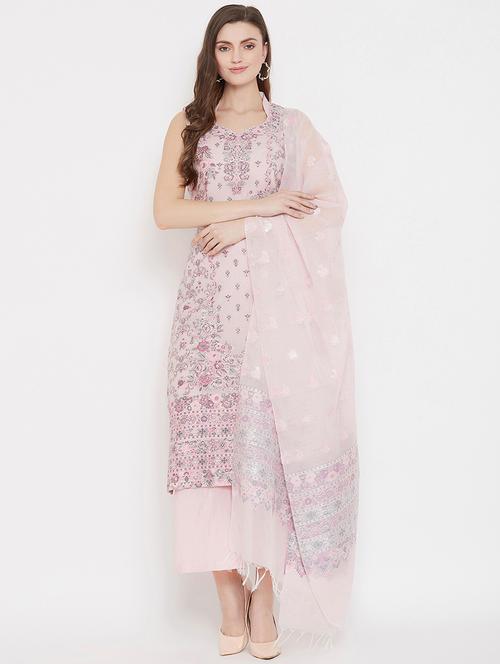pink cotton unstitched suit - 18278216 - Very Small Image - 1