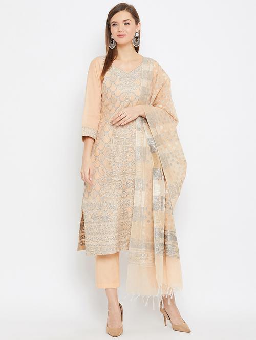 orange cotton unstitched suit - 18278218 - Very Small Image - 1
