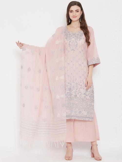 pink cotton unstitched suit - 18278225 - Very Small Image - 1