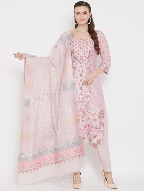 pink cotton unstitched suit - 18278240 - Very Small Image - 1