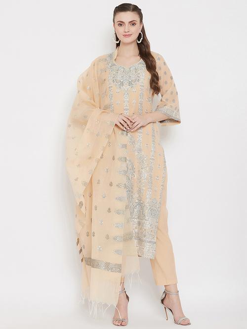 orange cotton unstitched suit - 18278246 - Very Small Image - 1