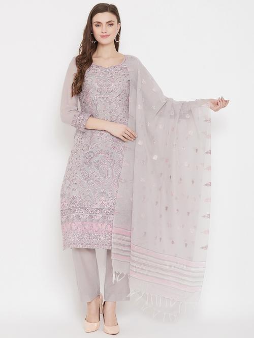 grey cotton unstitched suit - 18278253 - Very Small Image - 1
