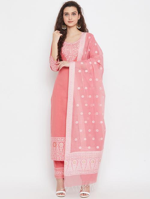 orange cotton unstitched suit - 18278259 - Very Small Image - 1