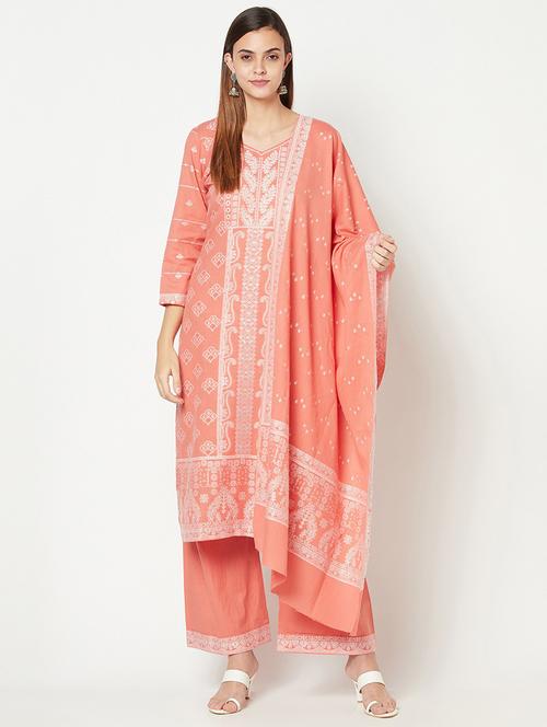 orange cotton unstitched suit - 18278270 - Very Small Image - 1