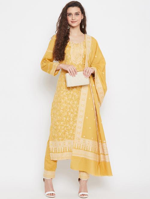 yellow cotton unstitched suit - 18278275 - Very Small Image - 1