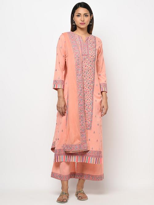 orange cotton unstitched suit - 18278282 - Very Small Image - 1