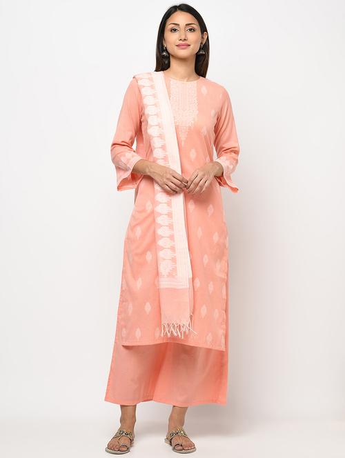 orange cotton unstitched suit - 18278289 - Very Small Image - 1