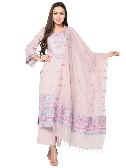 pink cotton unstitched suit - 18278303 - Very Small Image - 1