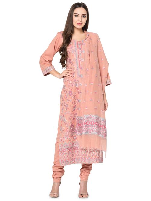 orange cotton unstitched suit - 18278306 - Very Small Image - 1