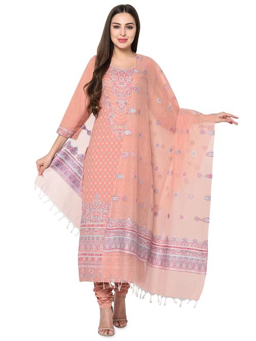 orange cotton unstitched suit - 18278320 - Very Small Image - 1