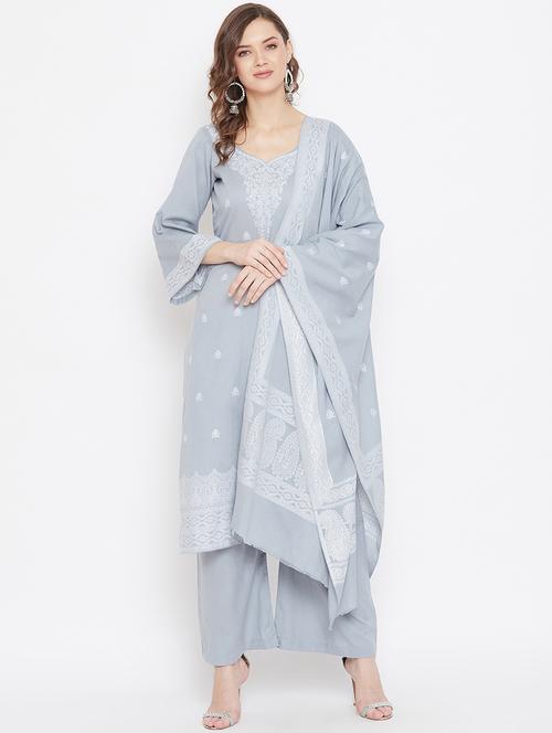 grey cotton unstitched suit - 18278332 - Very Small Image - 1
