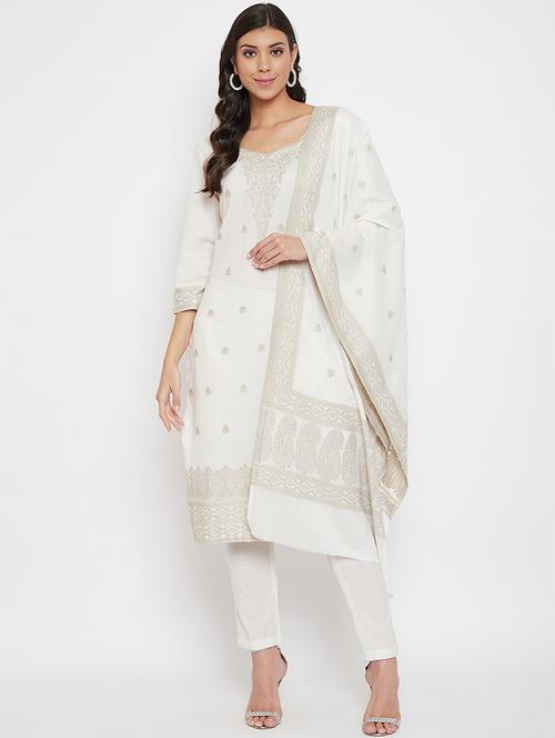white cotton unstitched suit - 18278338 - Very Small Image - 1