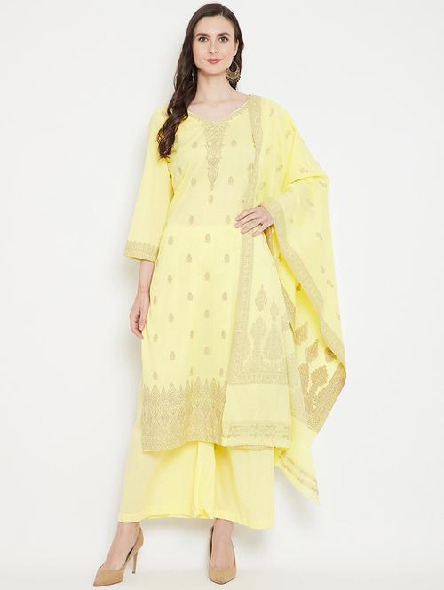 yellow cotton unstitched suit - 18278341 - Very Small Image - 1