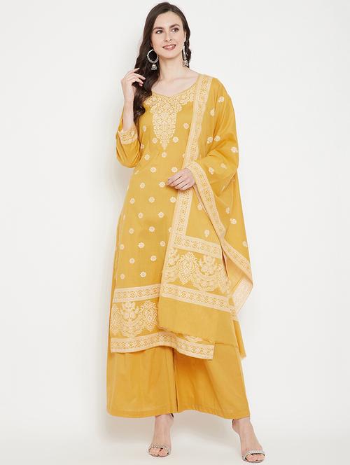 yellow cotton unstitched suit - 18278350 - Very Small Image - 1