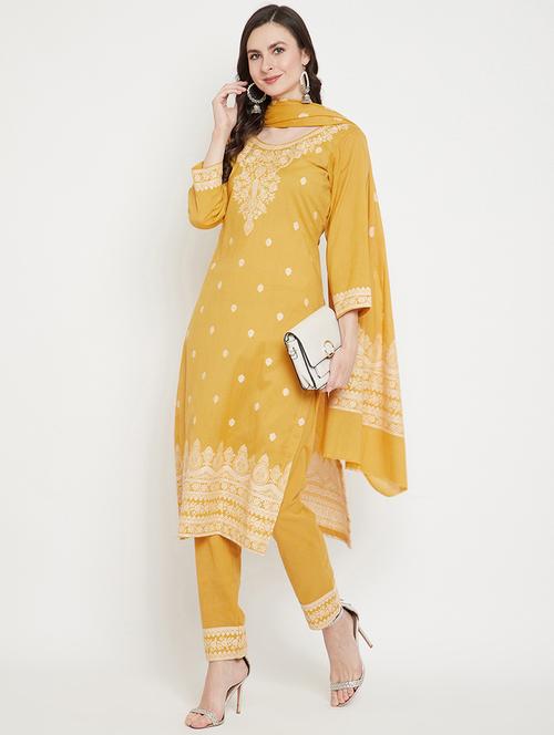yellow cotton unstitched suit - 18278355 - Very Small Image - 1